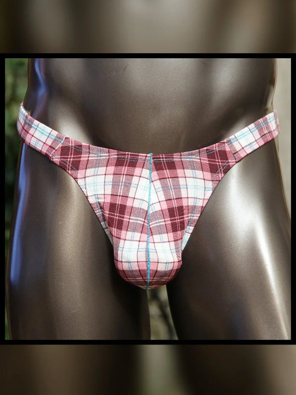Mens PLaid 1in Sides Thong Handmade